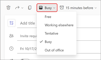 Teams 会议中显示为状态的下拉菜单的屏幕截图。